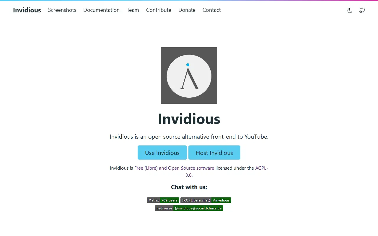 Invidious homepage screenshot