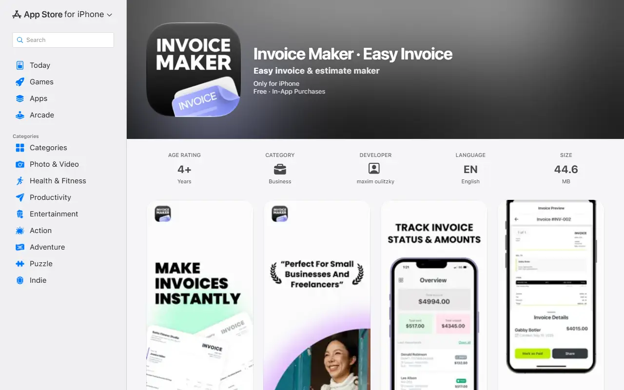 Invoice Maker homepage screenshot
