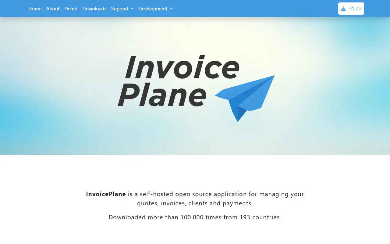 InvoicePlane homepage screenshot