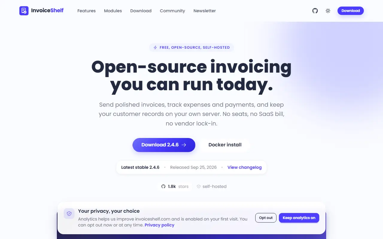 InvoiceShelf homepage screenshot