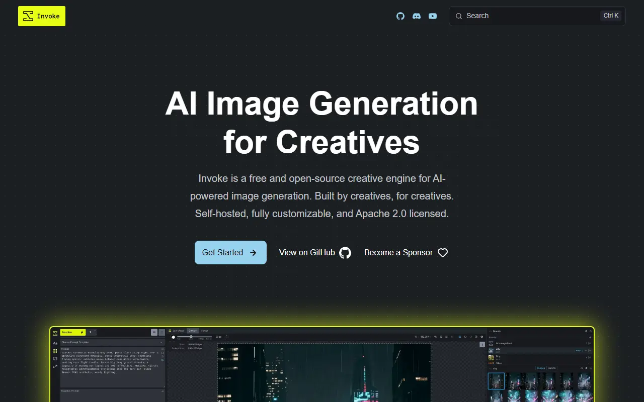 InvokeAI homepage screenshot
