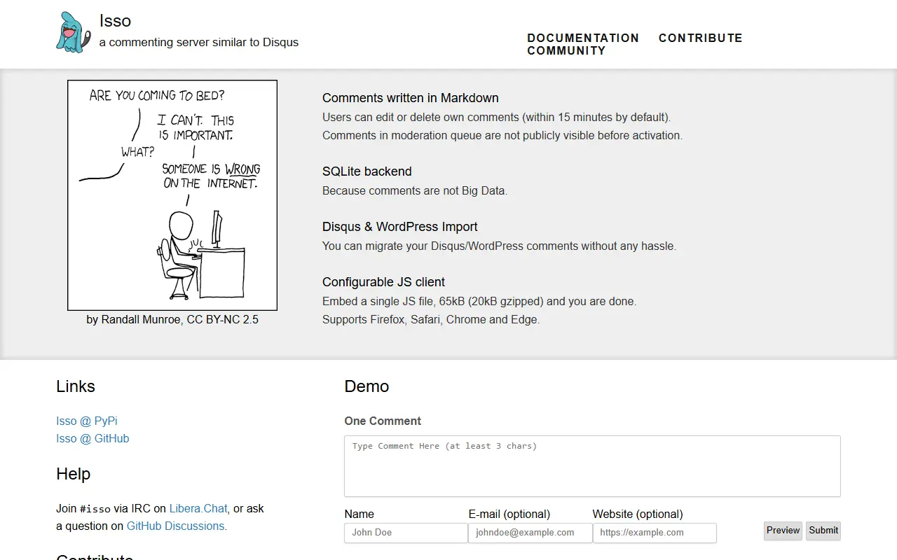 Isso homepage screenshot
