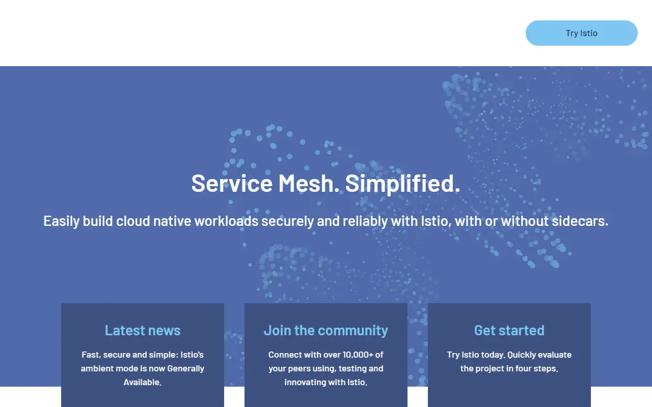 Istio homepage screenshot
