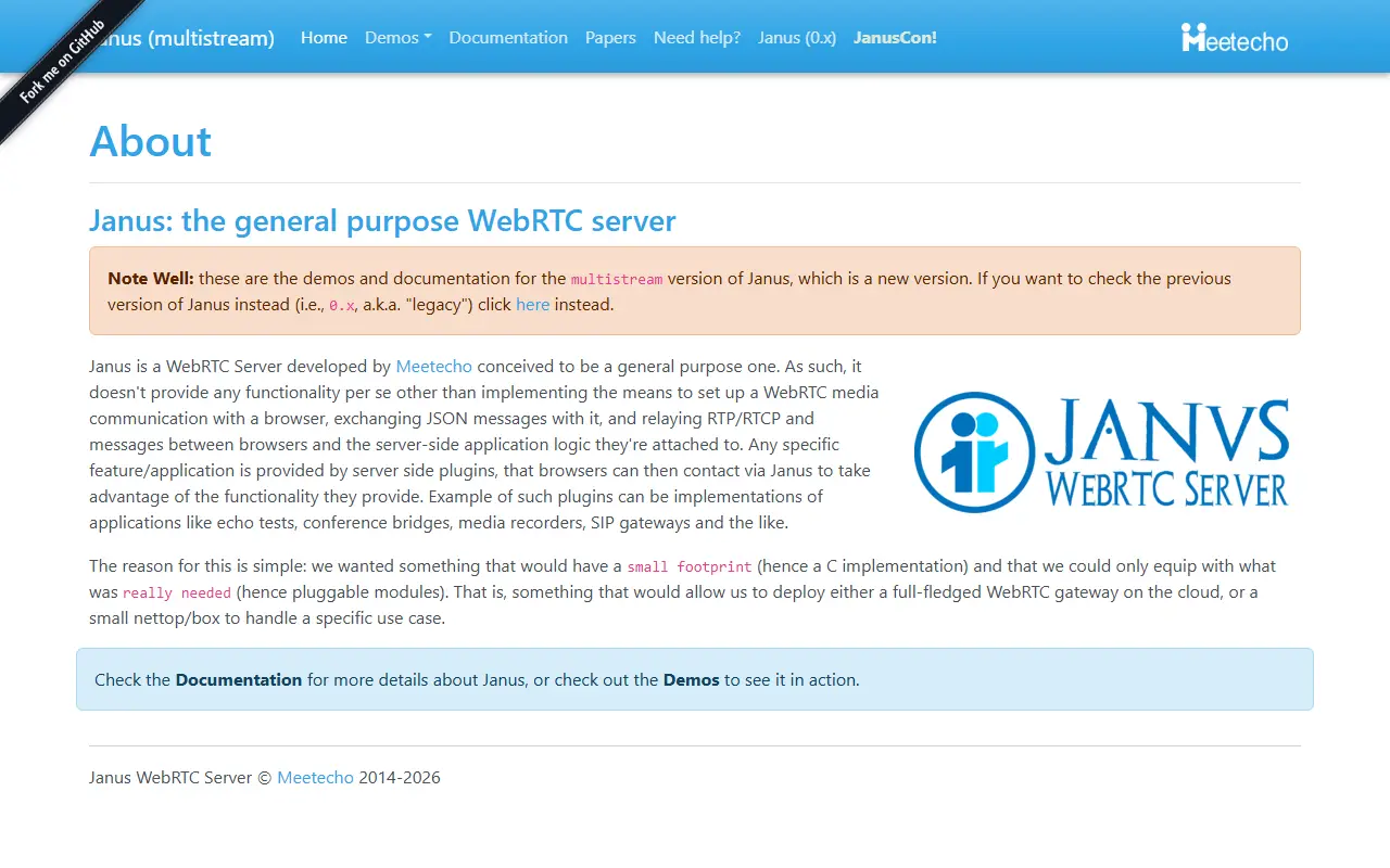 Janus Gateway homepage screenshot