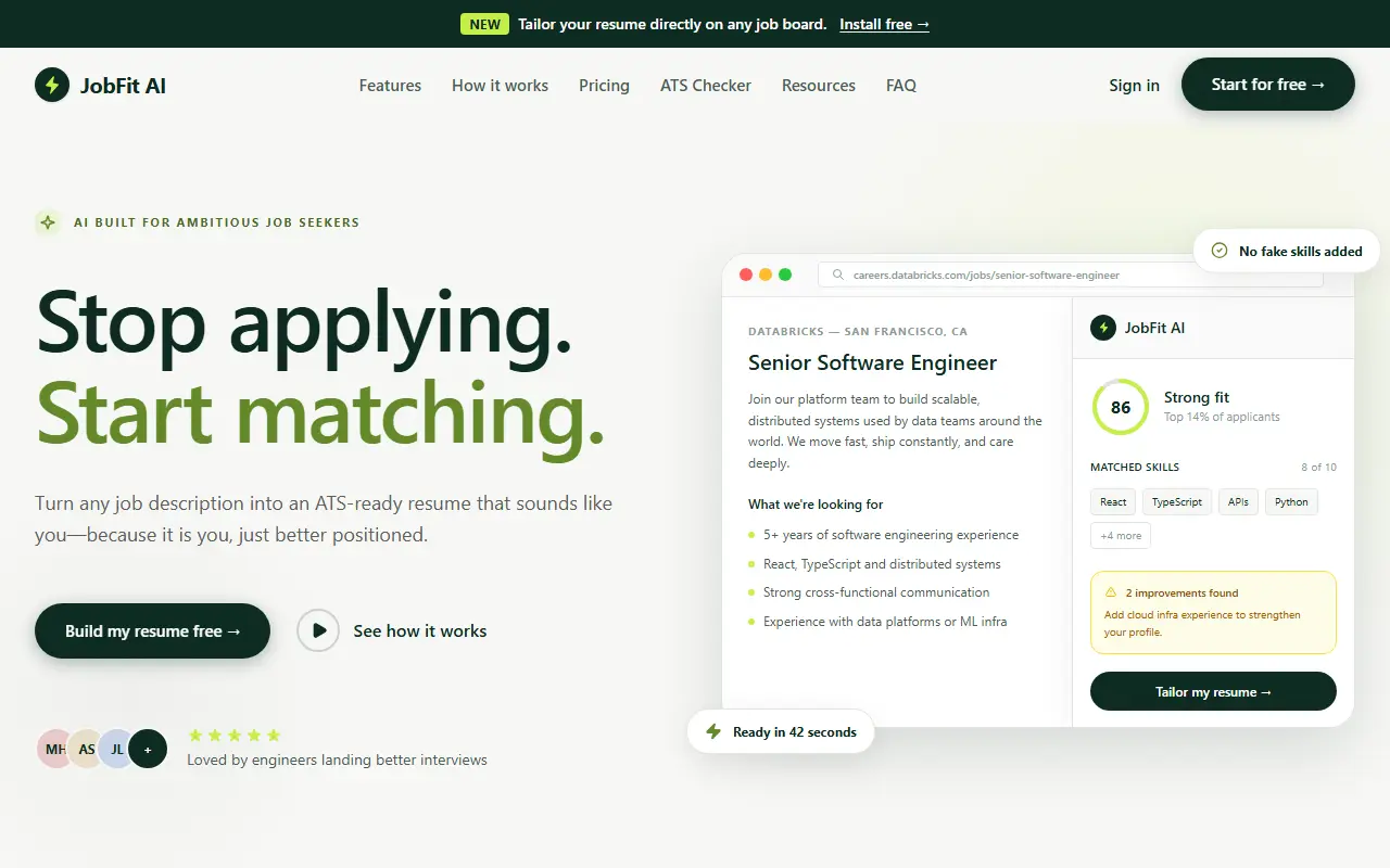 JobFit AI homepage screenshot