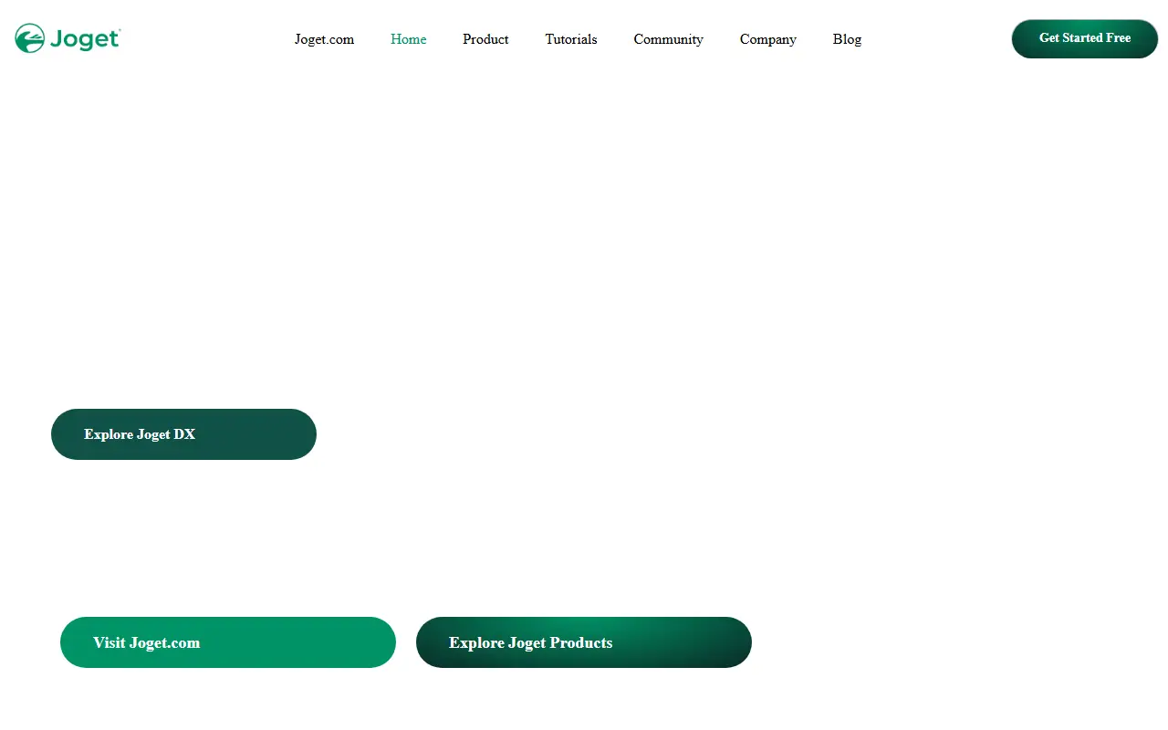 Joget homepage screenshot