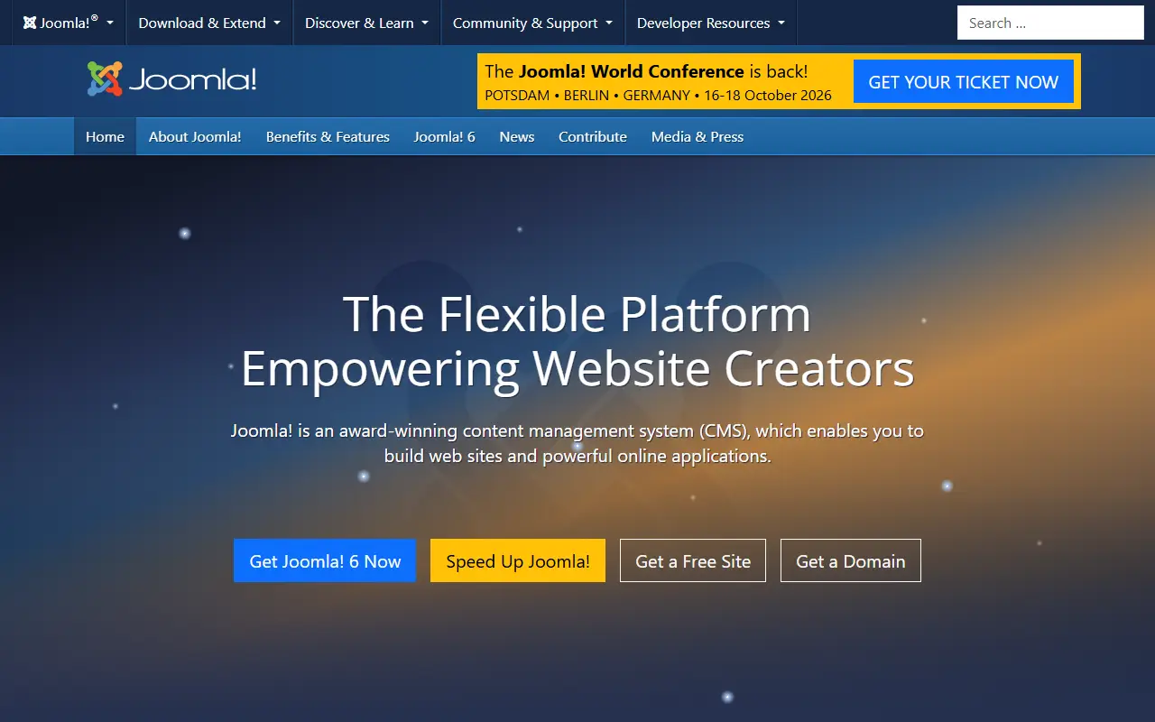 Joomla homepage screenshot