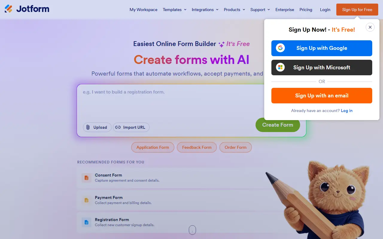 Jotform homepage screenshot