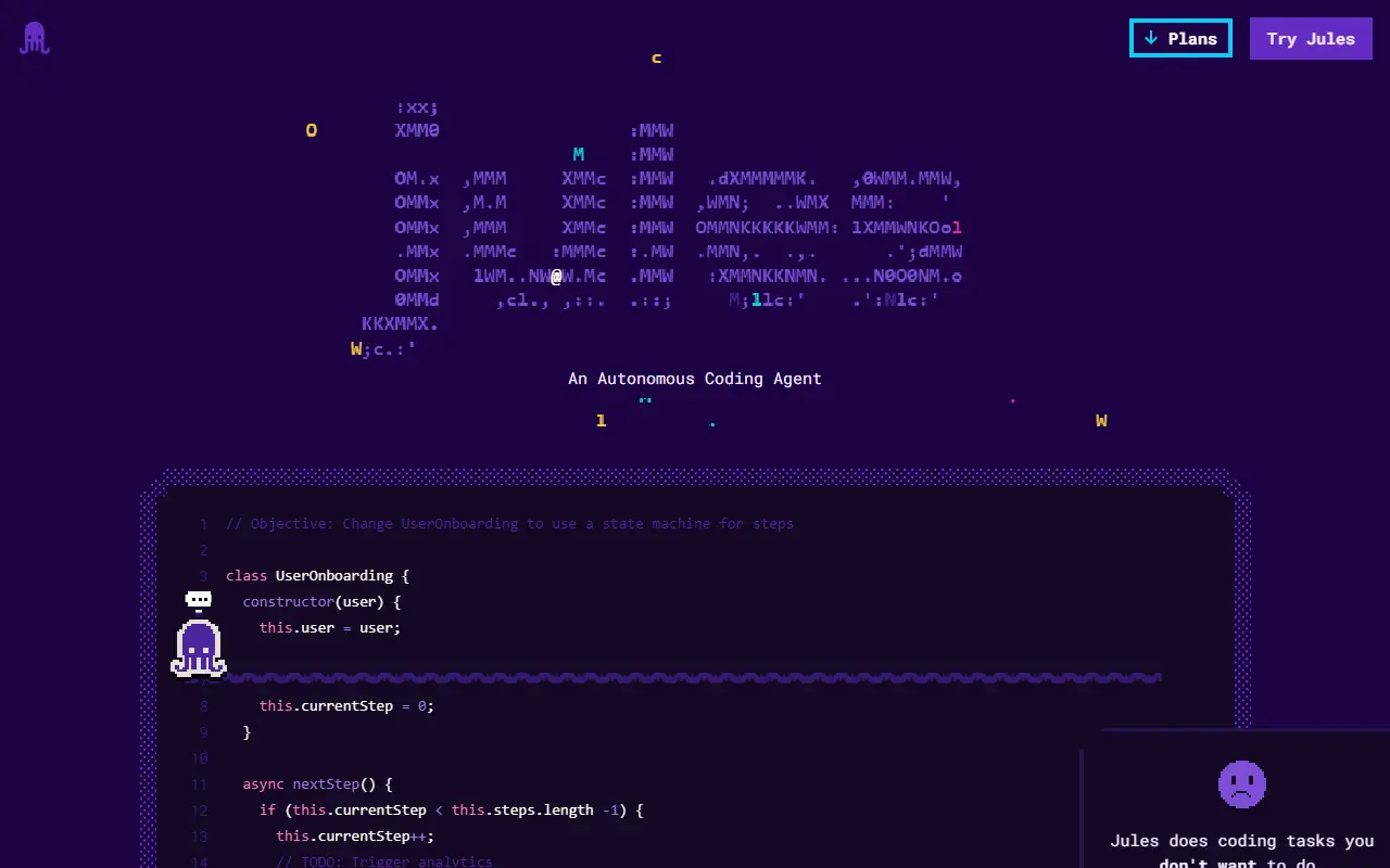 Jules homepage screenshot