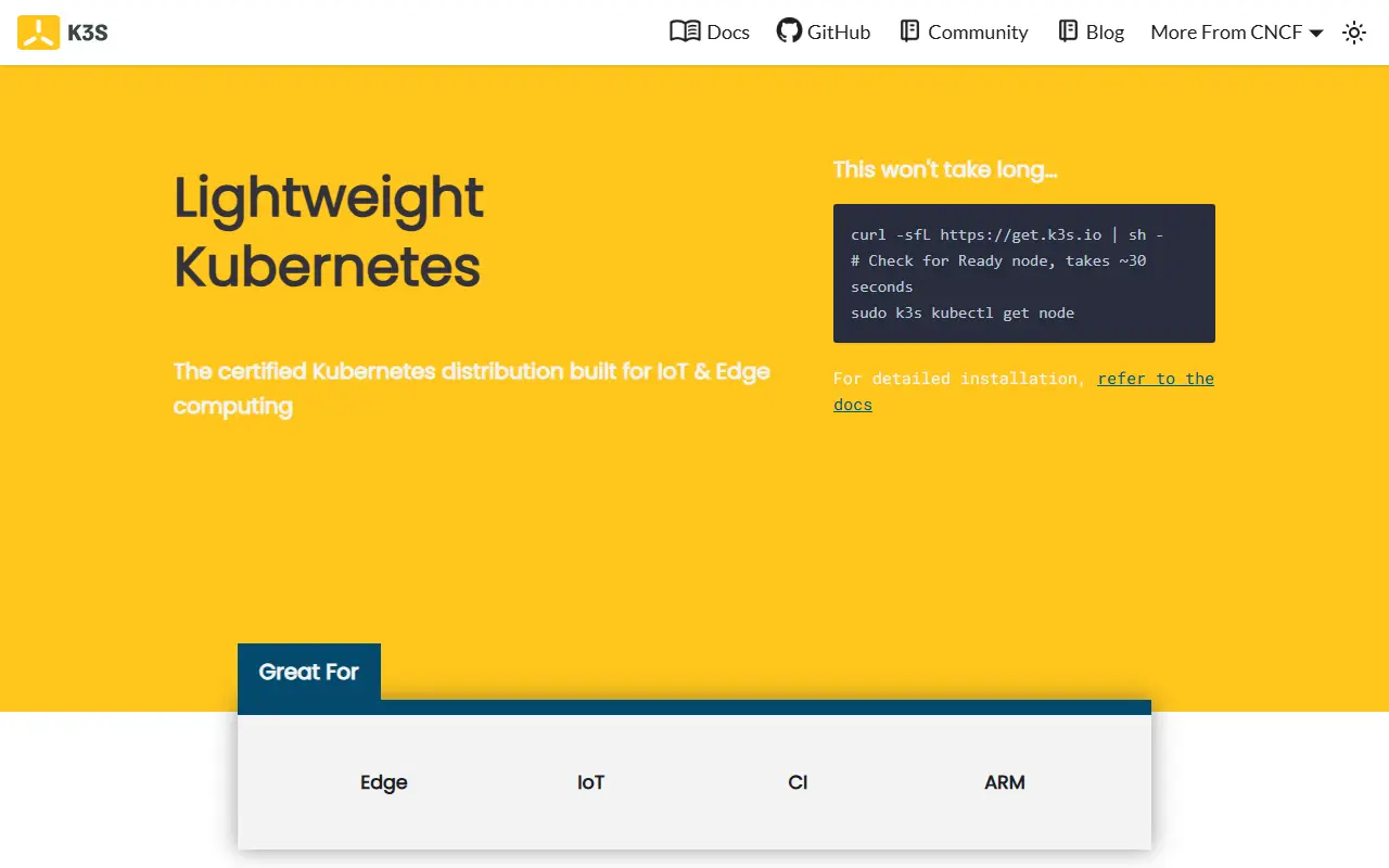 K3s homepage screenshot