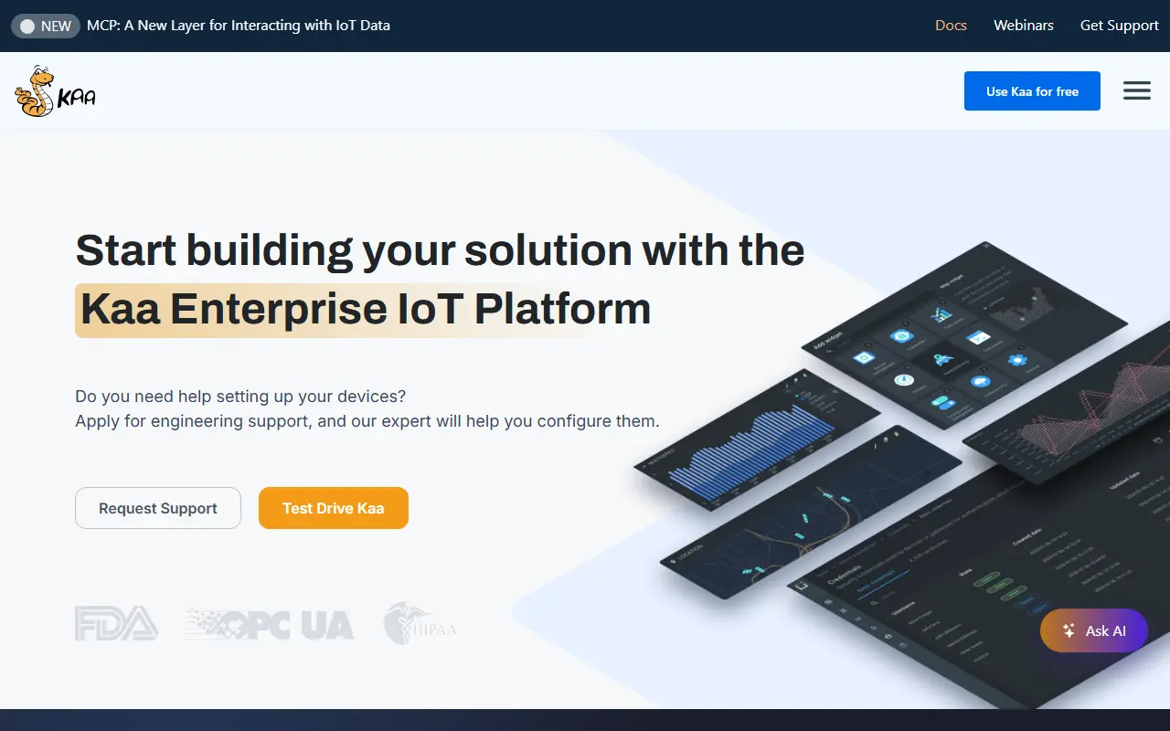 Kaa homepage screenshot