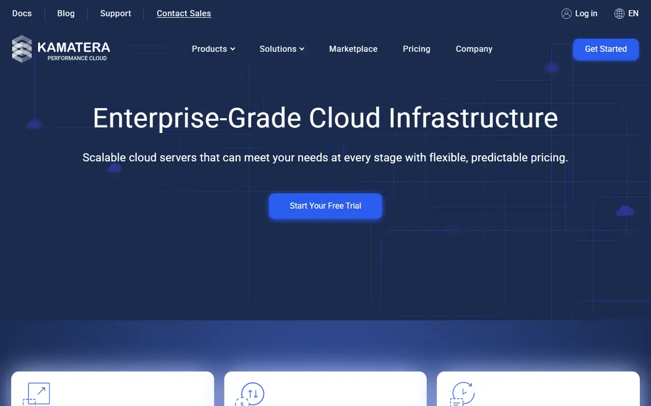 Kamatera homepage screenshot