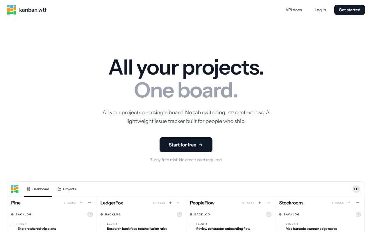 kanban.wtf homepage screenshot