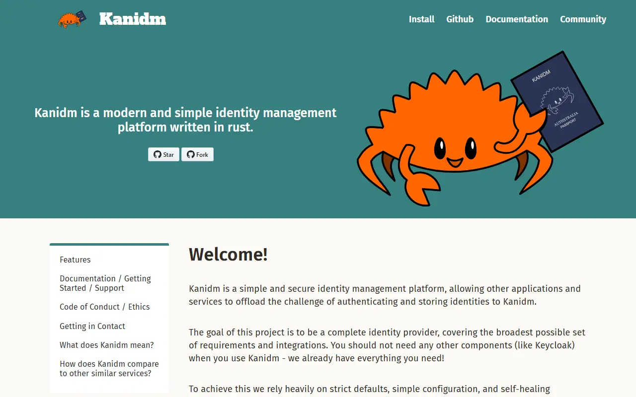 Kanidm homepage screenshot