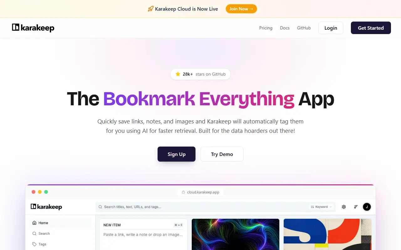 Karakeep homepage screenshot