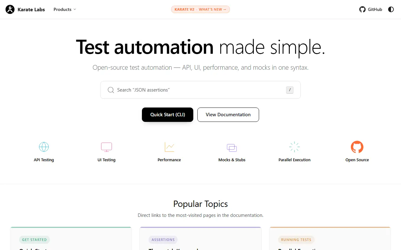 Karate homepage screenshot