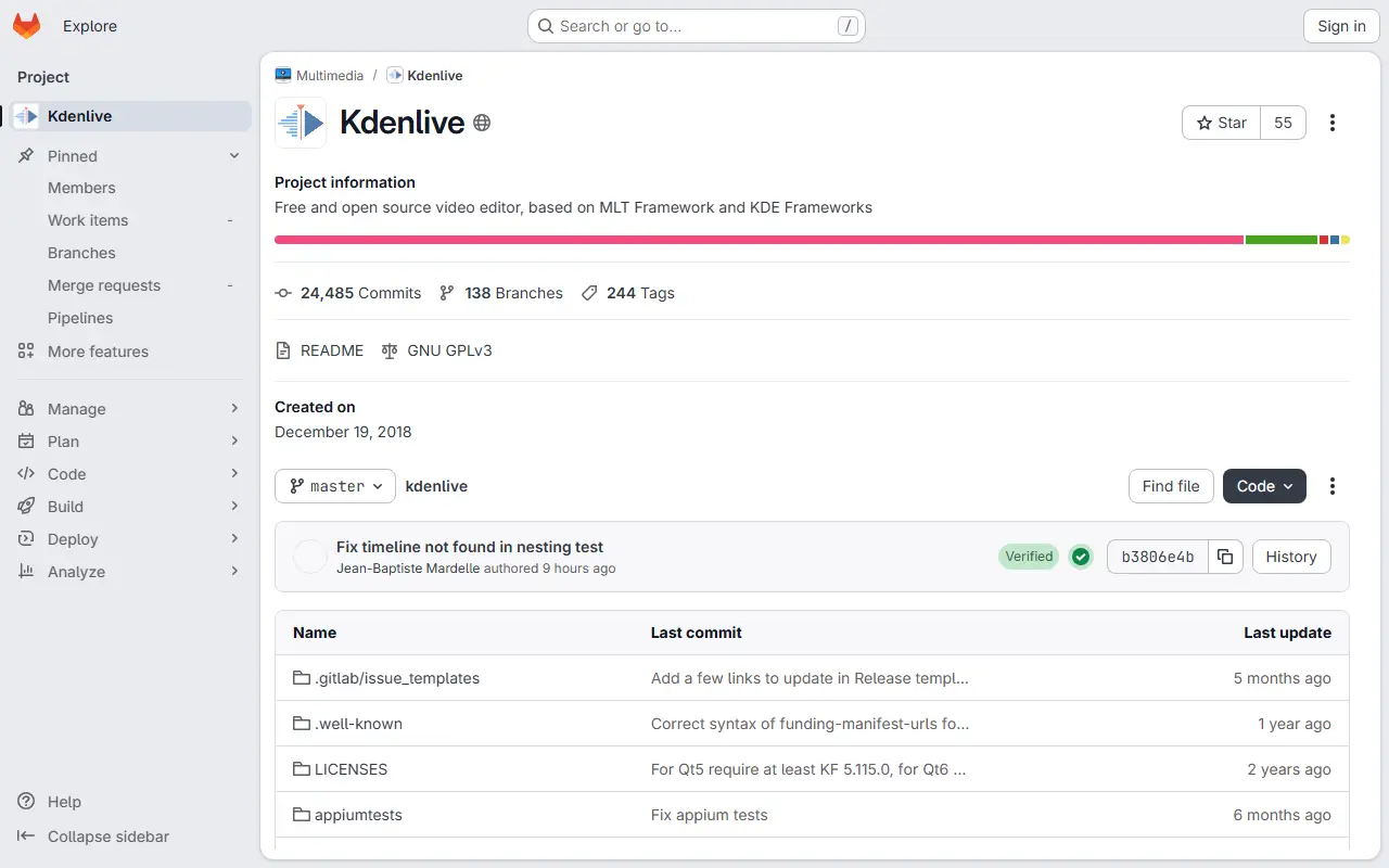 Kdenlive homepage screenshot