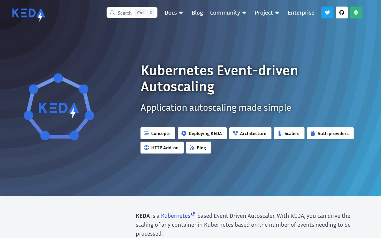 KEDA homepage screenshot