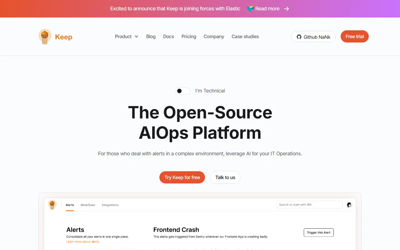 Keep homepage screenshot