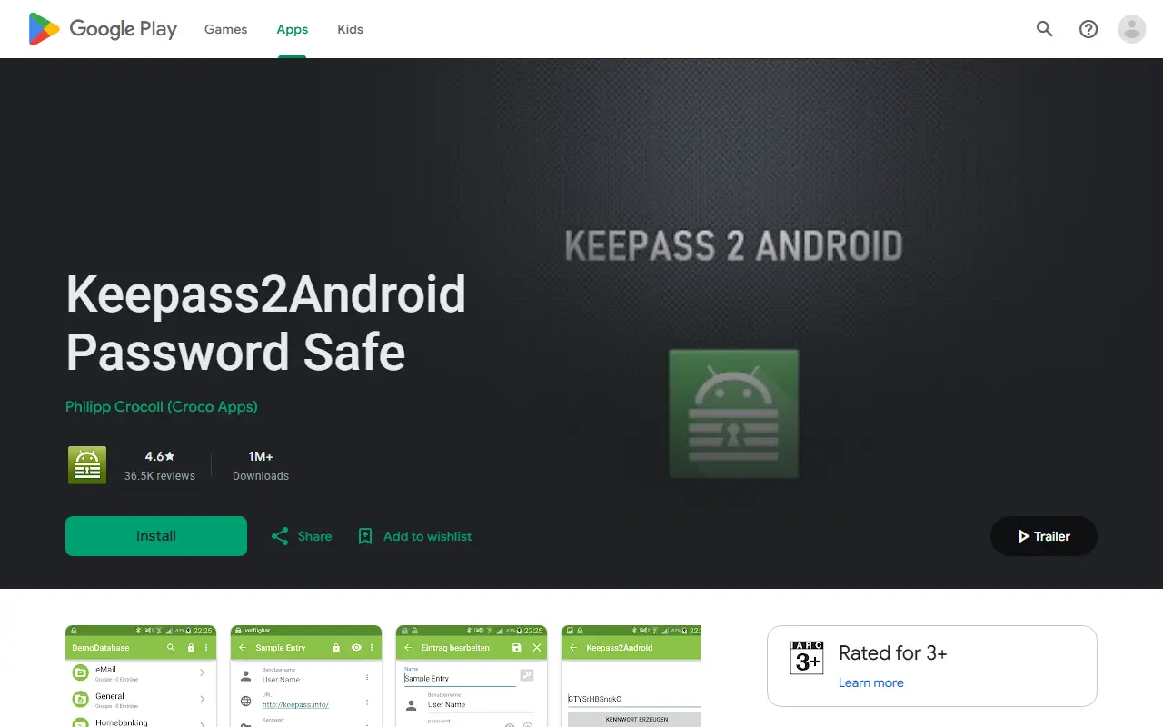 Keepass2Android homepage screenshot