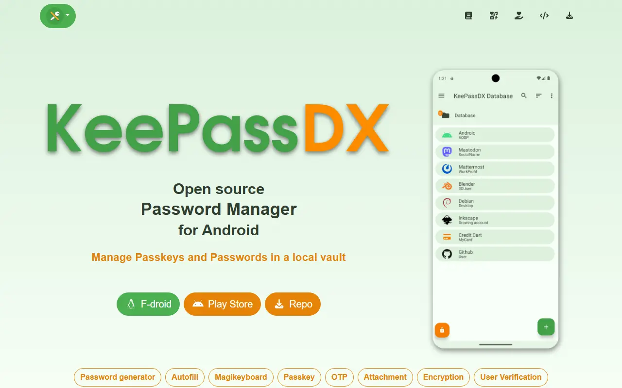KeePassDX homepage screenshot