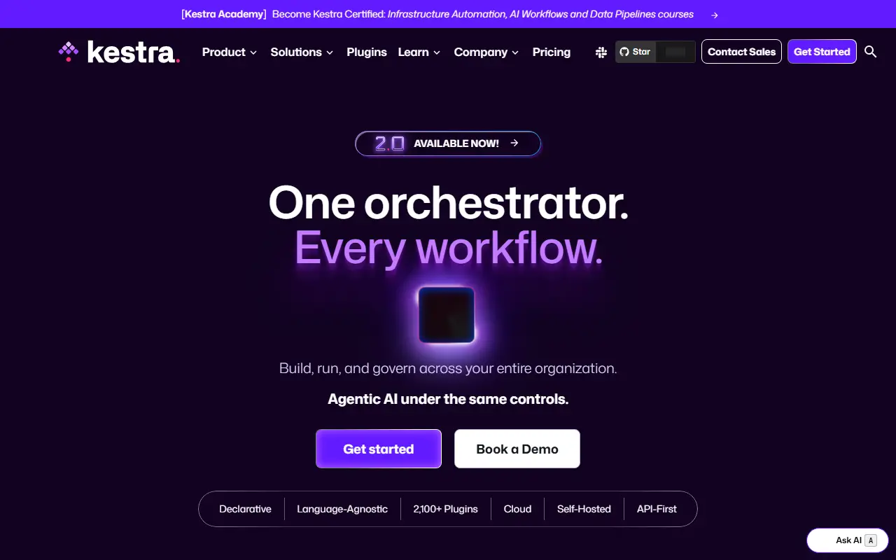 Kestra homepage screenshot