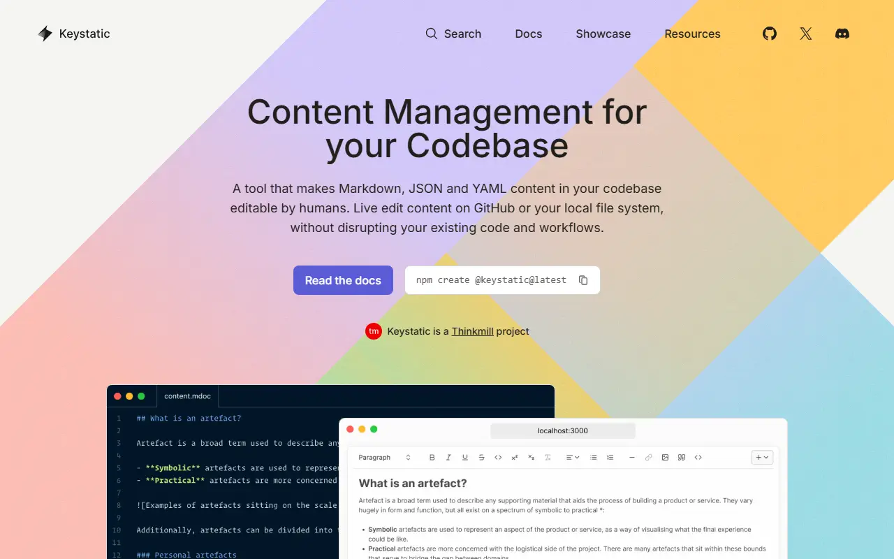 Keystatic homepage screenshot
