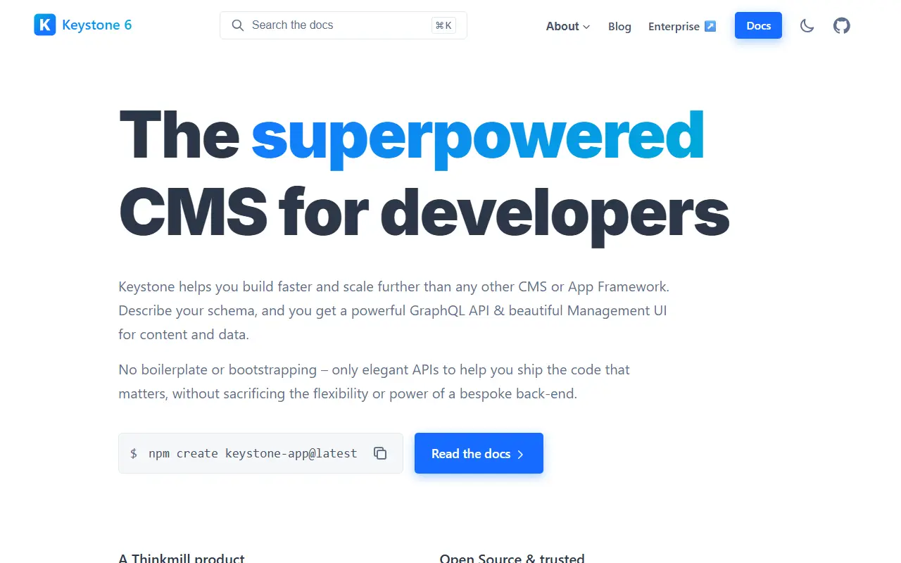 KeystoneJS homepage screenshot