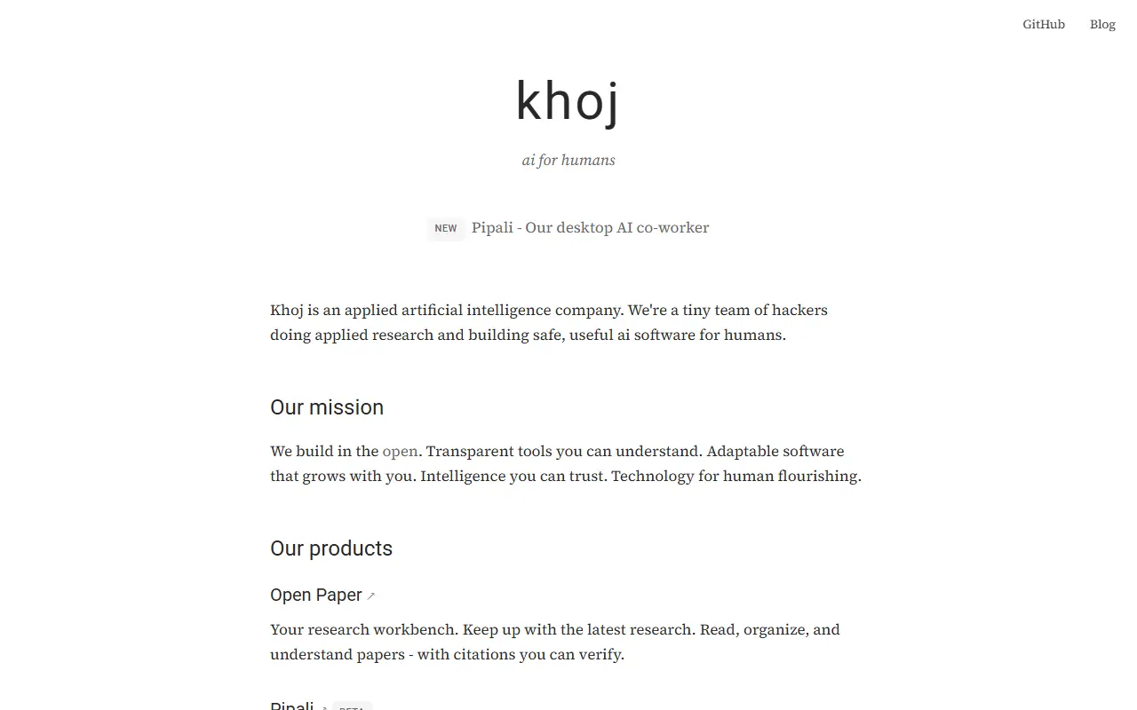 Khoj homepage screenshot