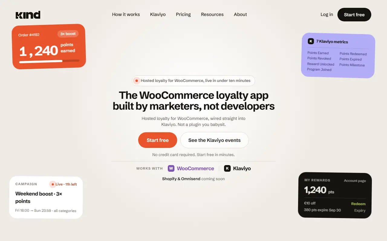 Kind Loyalty homepage screenshot