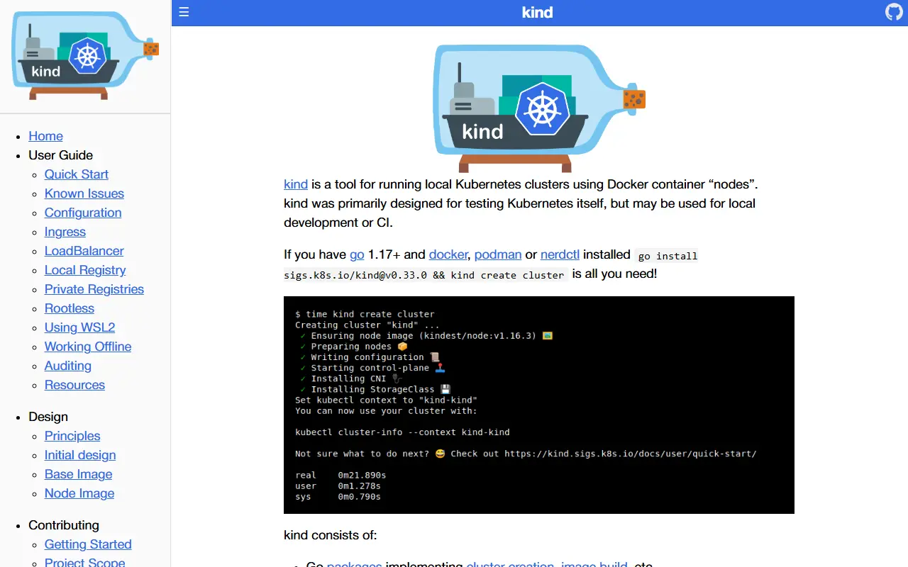 Kind homepage screenshot