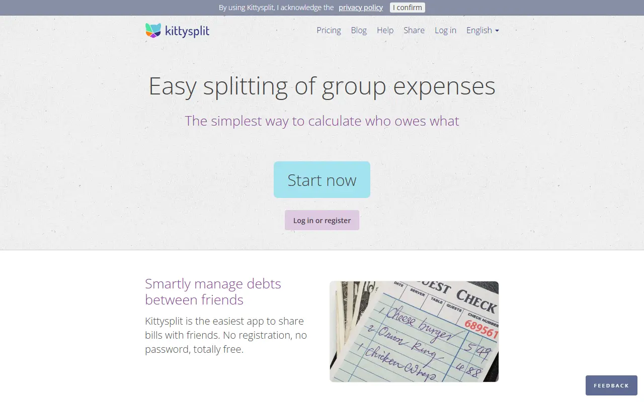 Kittysplit homepage screenshot