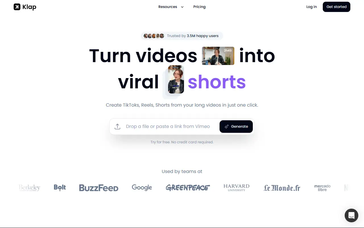 Klap homepage screenshot