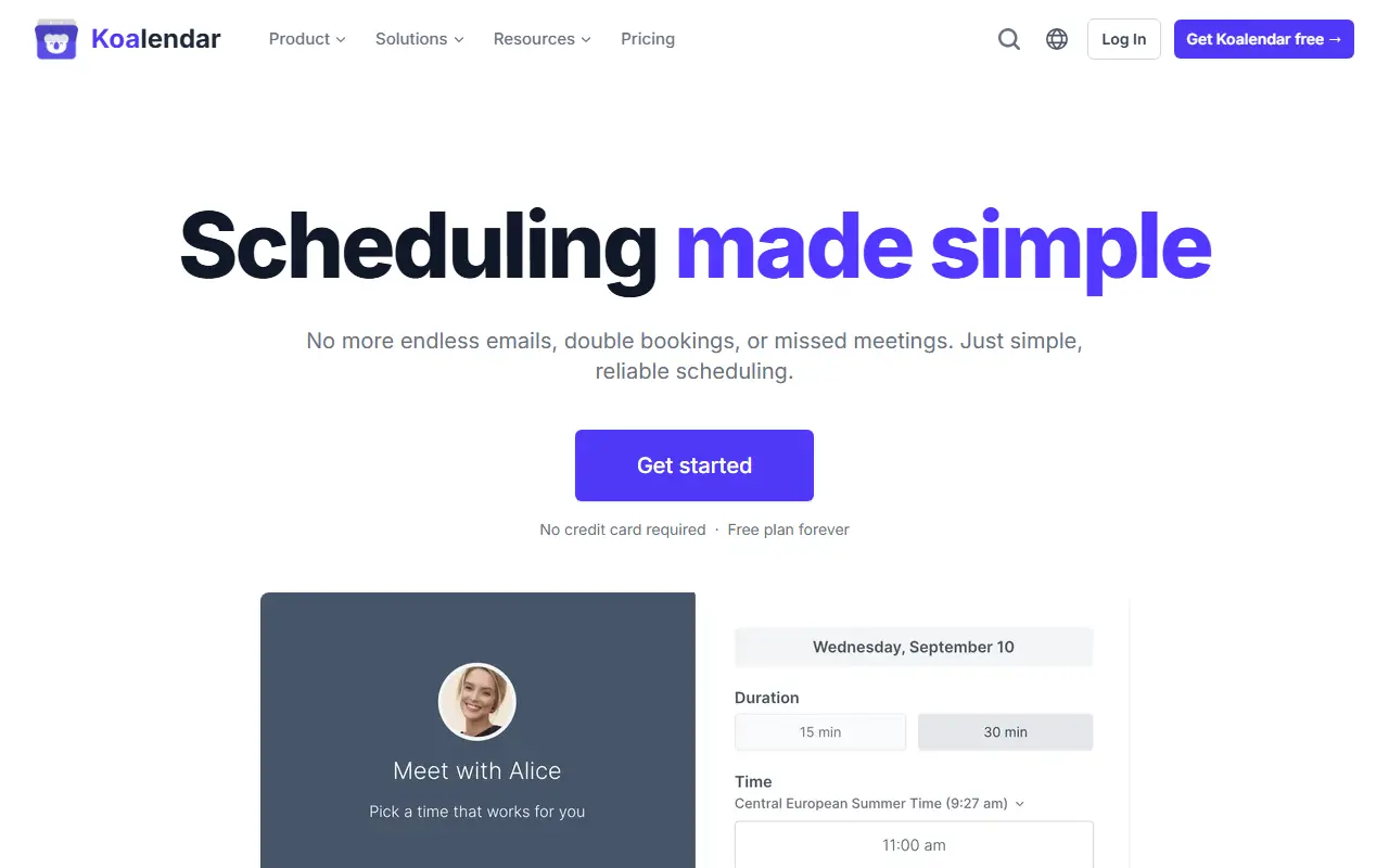 Koalendar homepage screenshot
