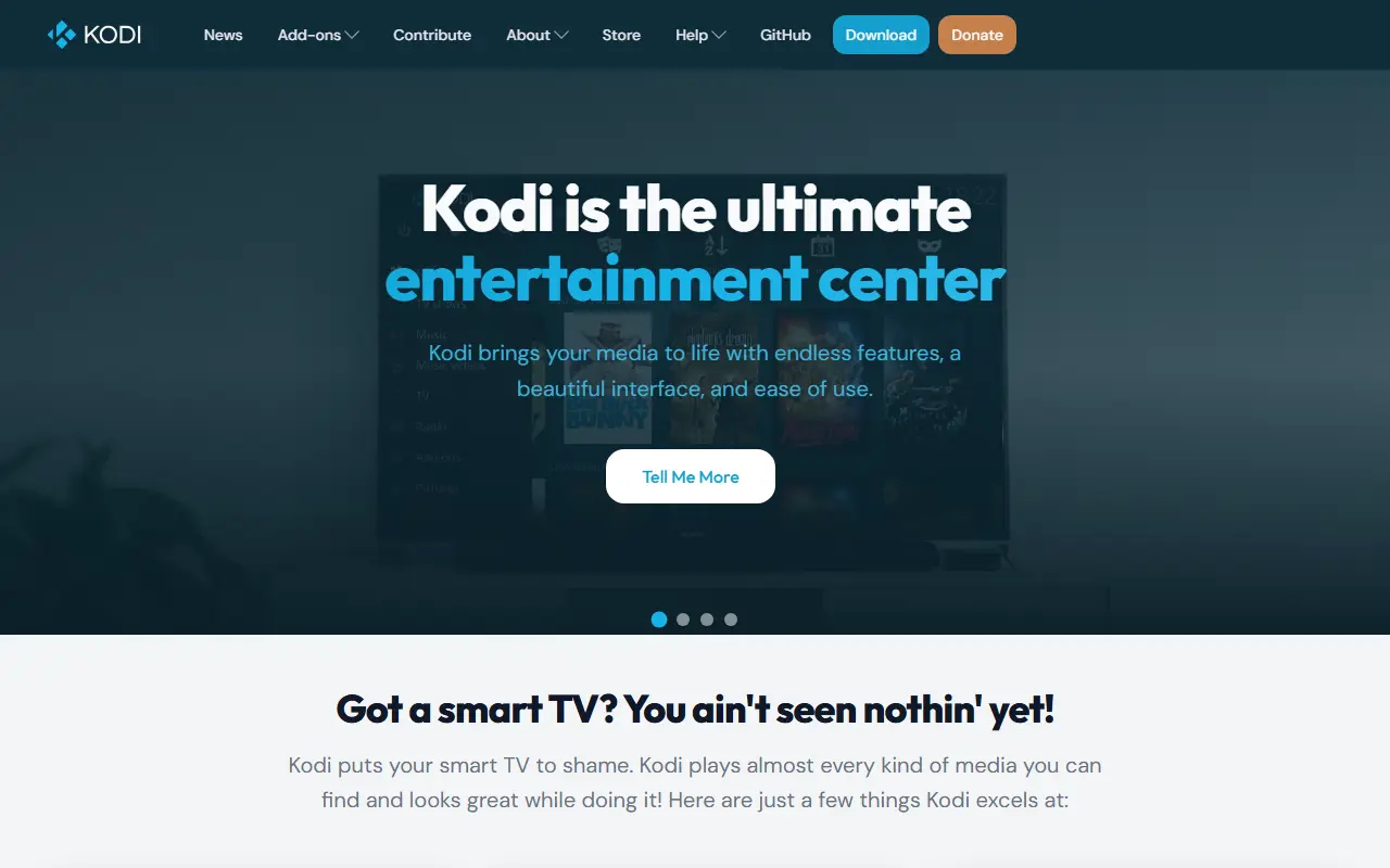 Kodi homepage screenshot