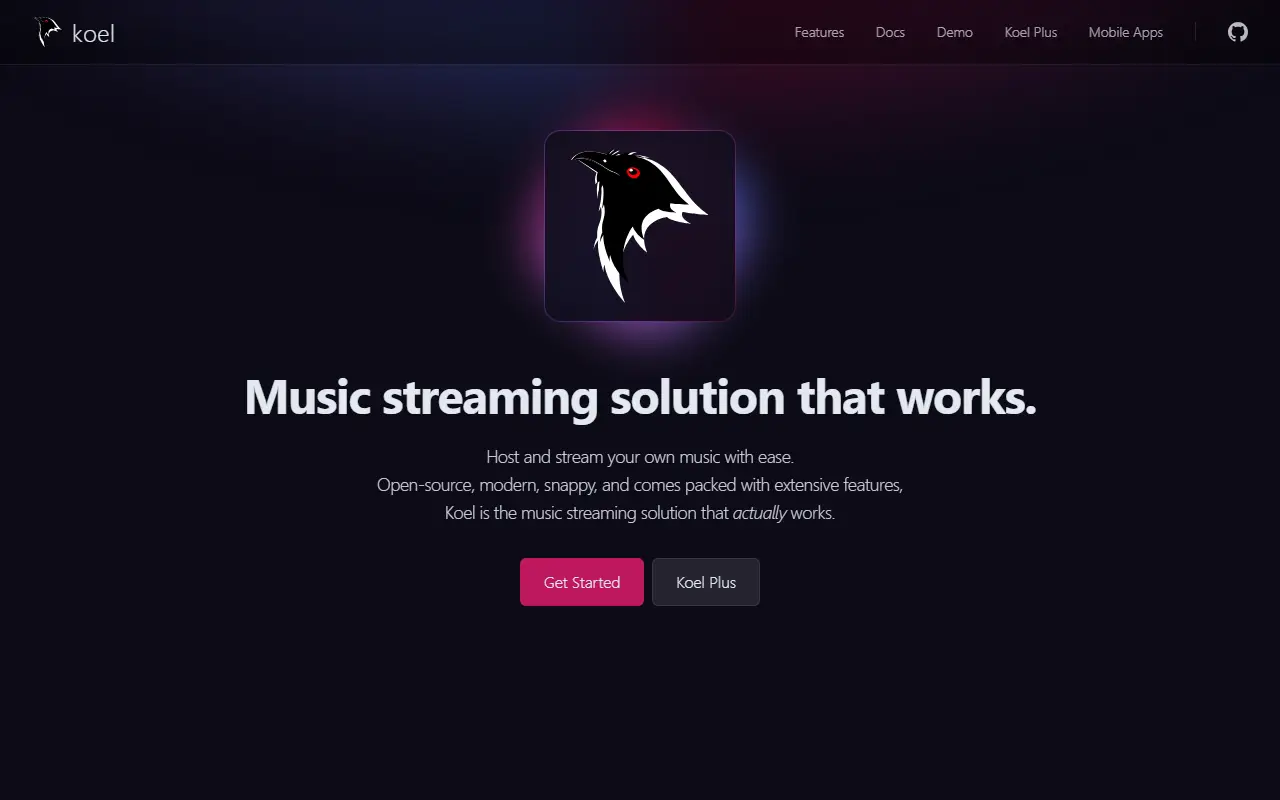 Koel homepage screenshot