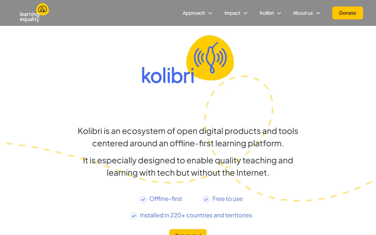 Kolibri homepage screenshot