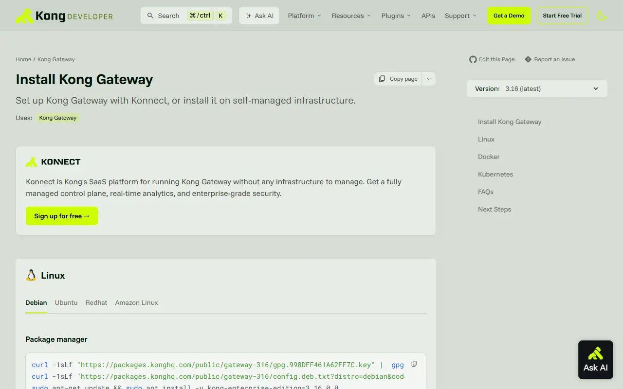 Kong homepage screenshot