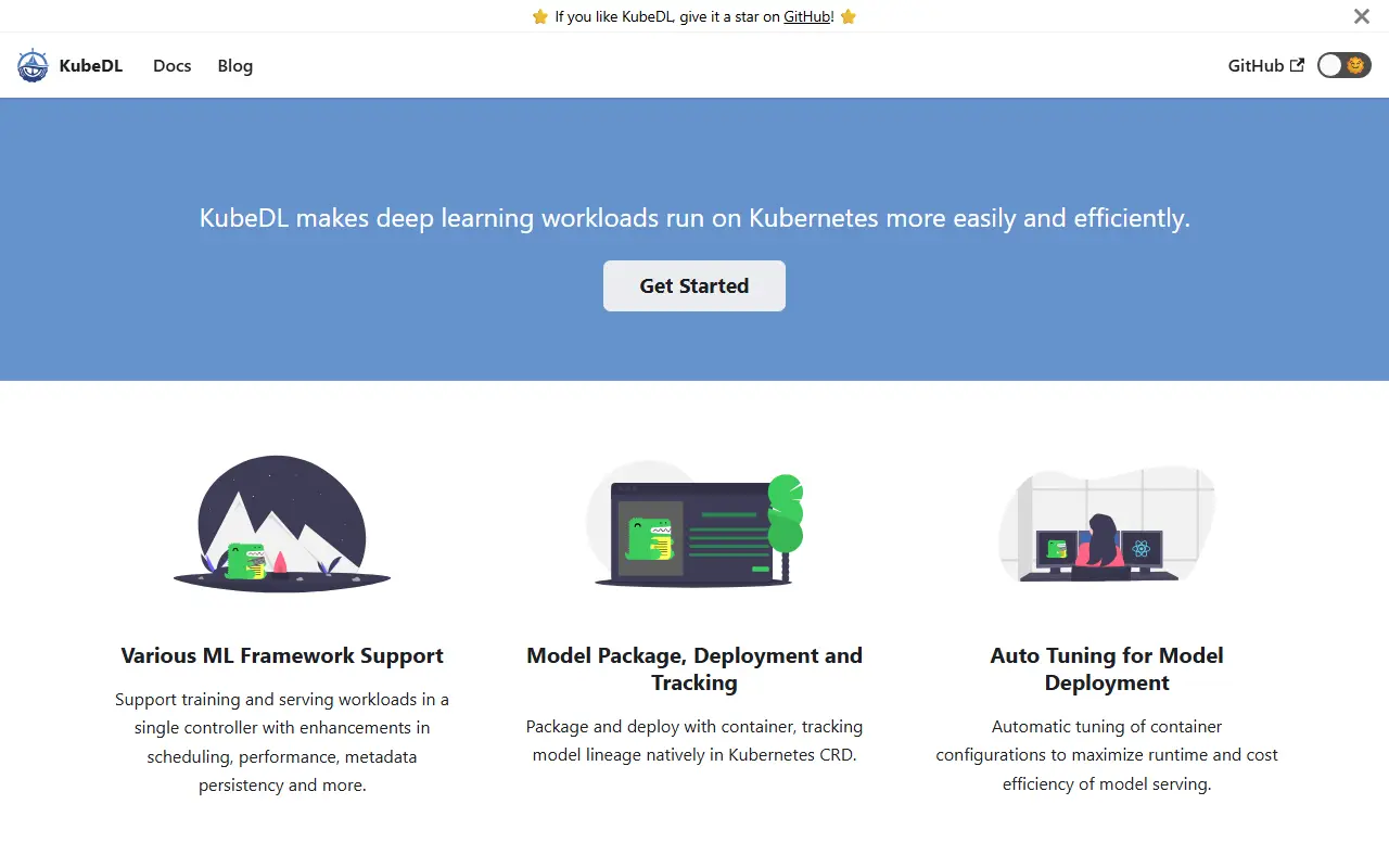 KubeDL homepage screenshot
