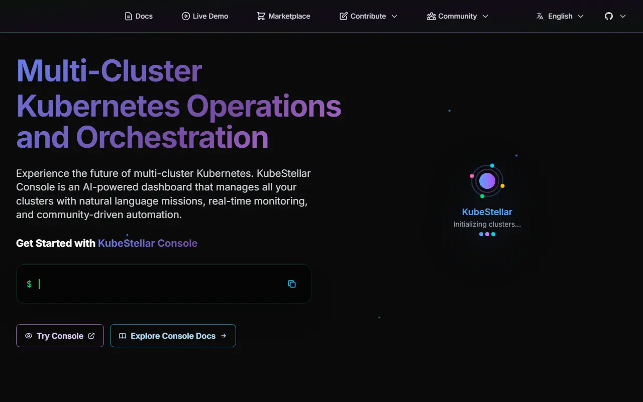 KubeStellar homepage screenshot