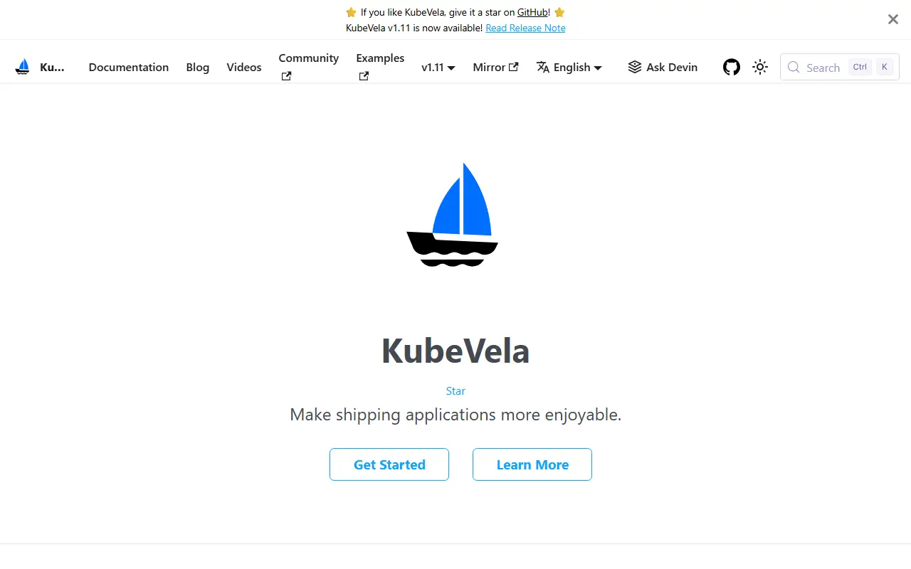 KubeVela homepage screenshot