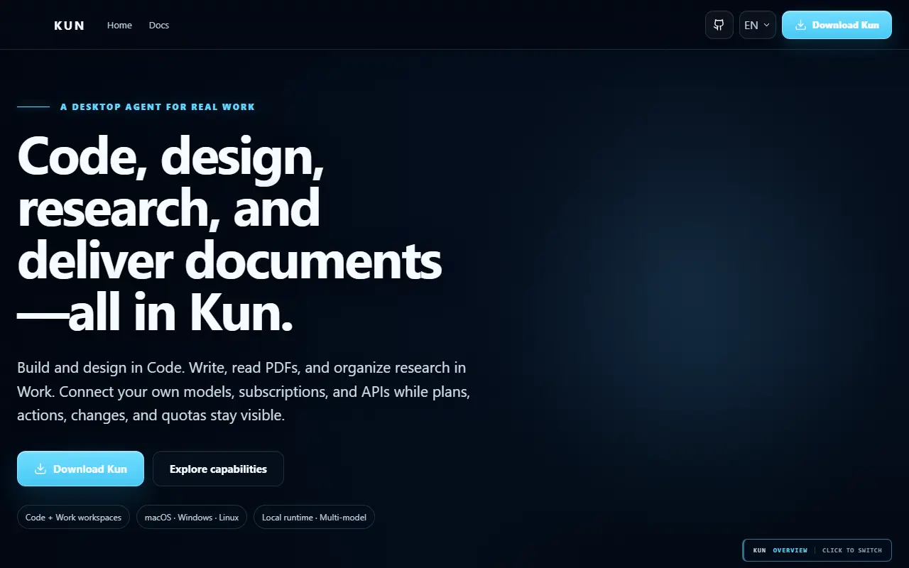 Kun homepage screenshot