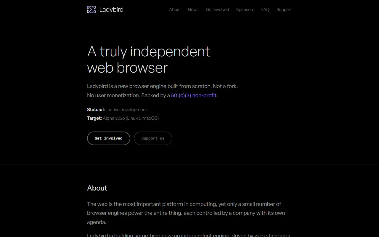 Ladybird homepage screenshot