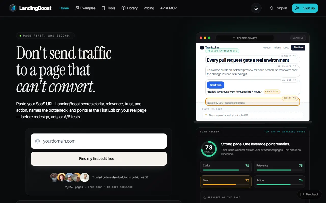 Landing Boost homepage screenshot