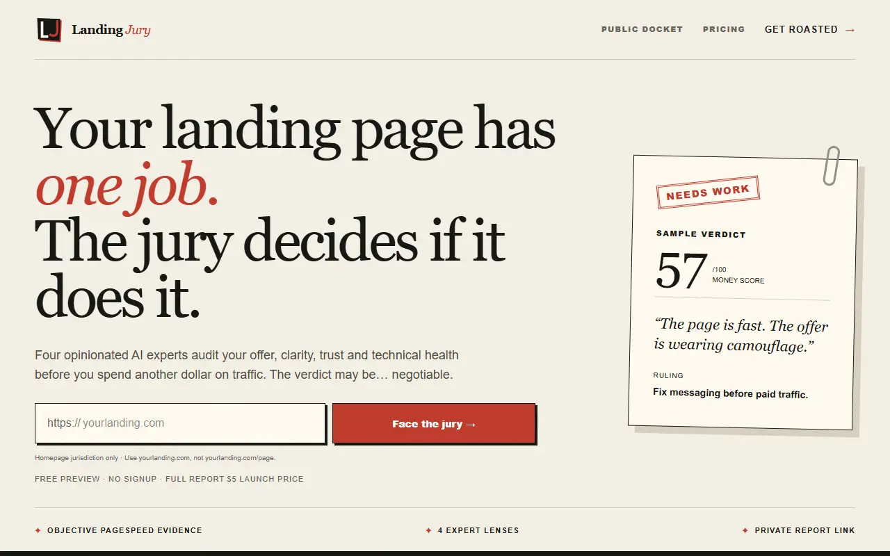Landing Jury homepage screenshot