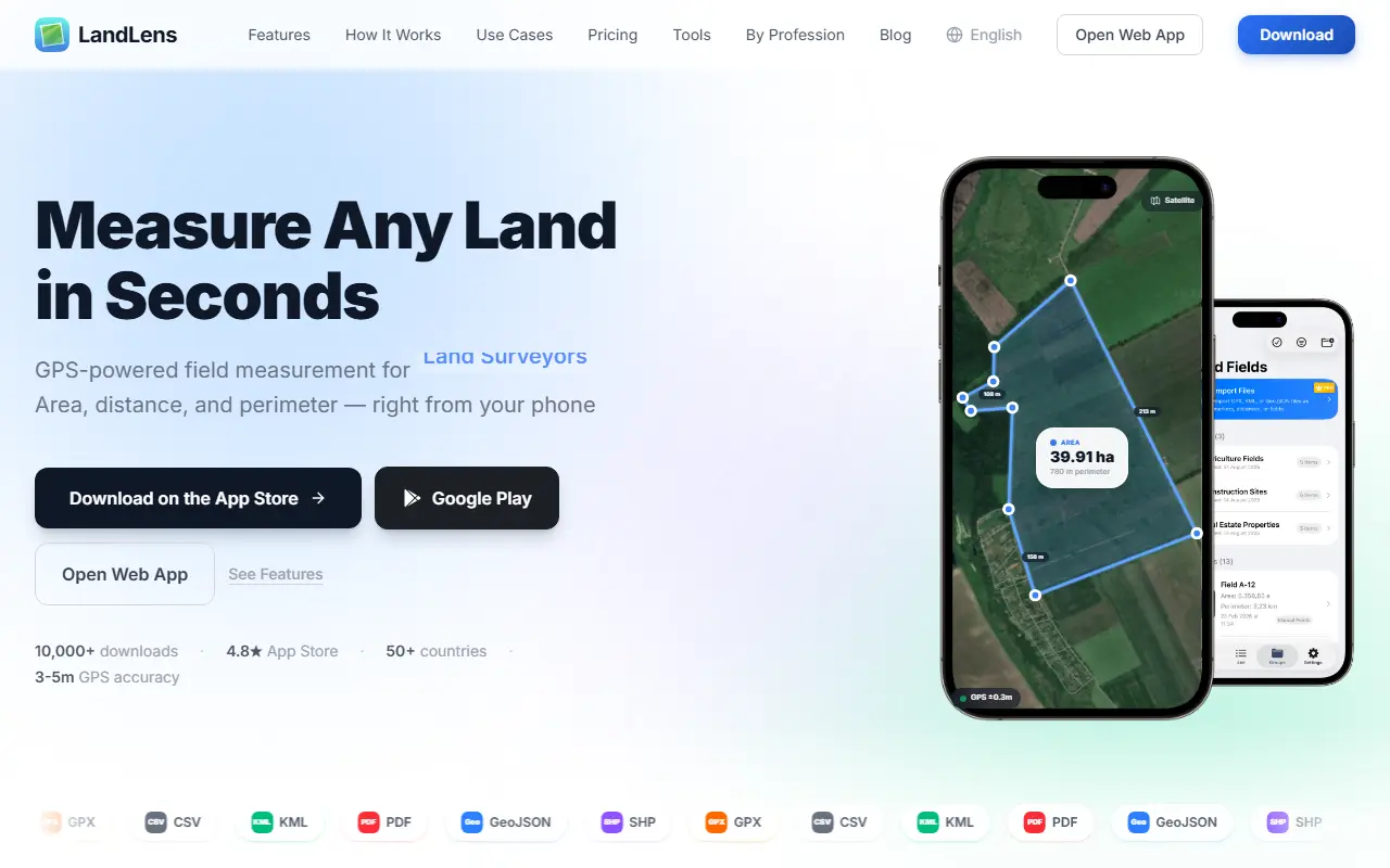 LandLens homepage screenshot