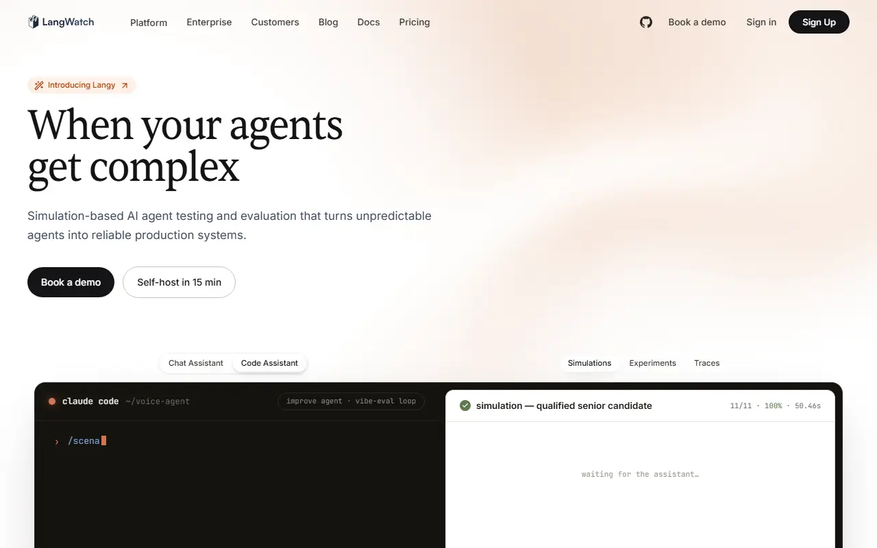 LangWatch homepage screenshot