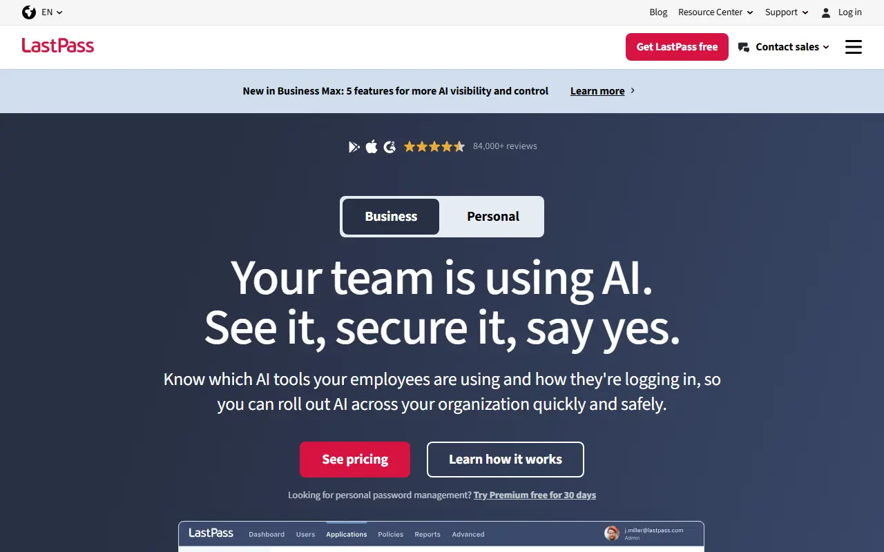LastPass homepage screenshot