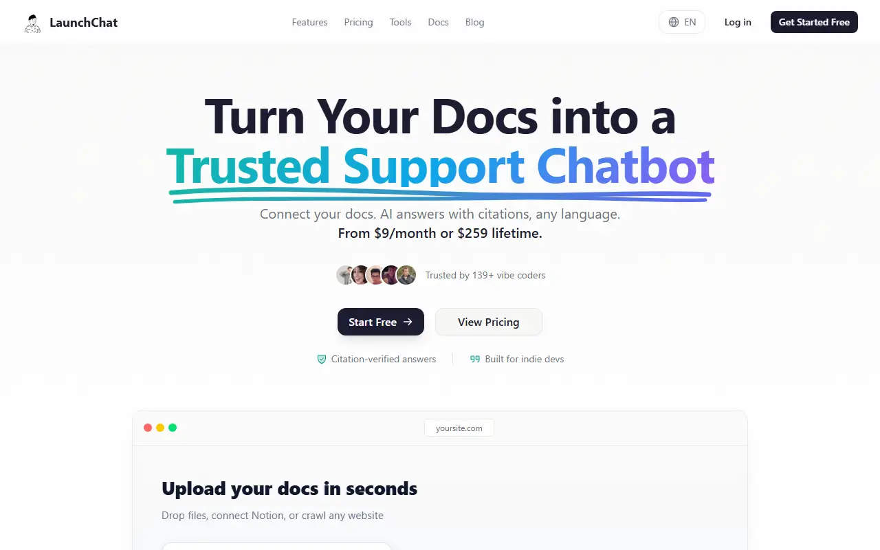 LaunchChat homepage screenshot