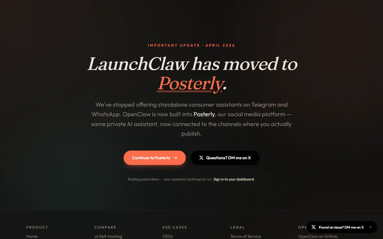 LaunchClaw homepage screenshot